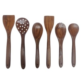 HONEY VELVET Wooden Spatula Spoons Set for Cooking & Serving | Teak Wood Spatulas Utensils for Nonstick Pans & Cookware (Set of 6)