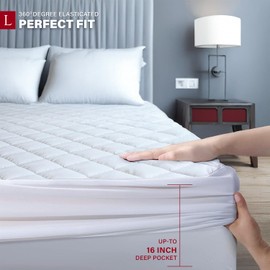 Lakhmaali Quilted Waterproof King Size Mattress Protector, 4-Layer Super Absorbent, Extra Deep 35cm Fitted Skirt, Hypoallergenic & Breathable Washable Mattress Covers for Home & Hotel Use-150x200cm