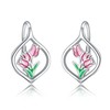 Tulip Earrings Sterling Silver Tulip Flower Leverback Earrings Pink Tulip
