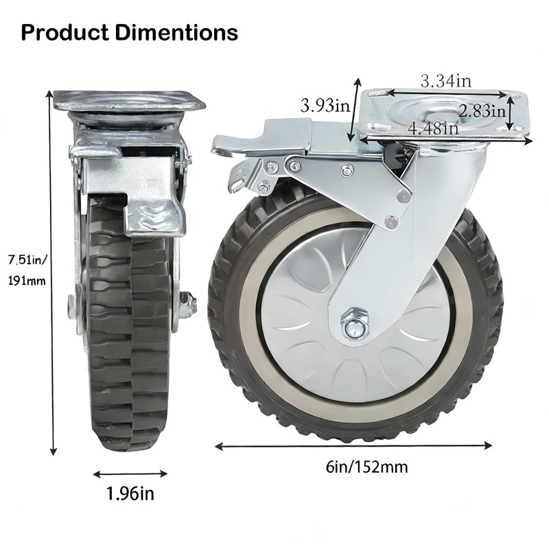 tonchean 6 Inch Heavy Duty Caster Wheels Set of 4