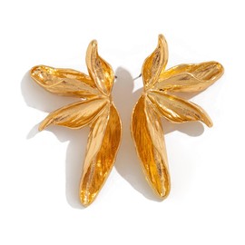 Octwine Vintage Statement Leaf Silver Gold Boho Chunky Earrings Dangling for Women Stud Flower Earrings Chandelier Statement Earrings Sparkly Simple Earrings for Women, Large, Metal, No Gemstone