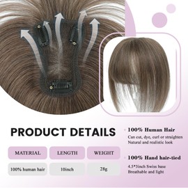 Hair Toppers for Women Human Hair with Bangs Hand-stitched 360°3D Coverage Natural for Thinning HairPieces for Women with Thinning Hair Swiss Base Medium Auburn Brown（6#）