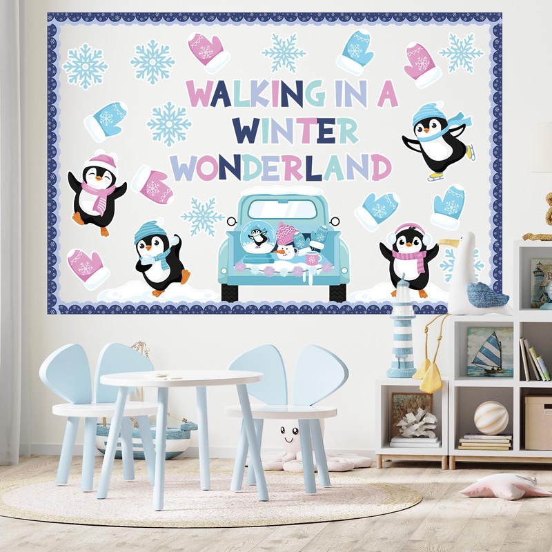 Dispowreath 53 Pcs Winter Bulletin Board Decoration Winter Penguin Paper