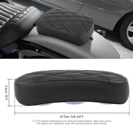goodfitment - Motorcycle Pillion Passenger Pad Seat, Black Rhombus Pattern Leather Pillion Pad w/ 8 Suction Cup Rear Passenger Seat Compatible with Harley Custom Bikes and More