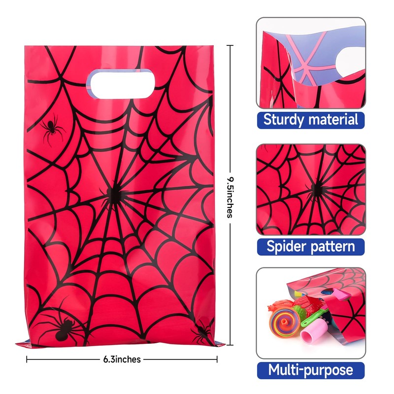 PintreeLand 40 PCS Spider Web Party Favor Bags, Red and