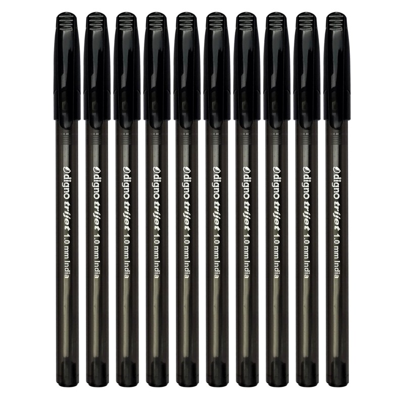 DIGNO Tri-Mate Ballpoint Pens, BLACK, Medium Point (1.0mm), Pack of