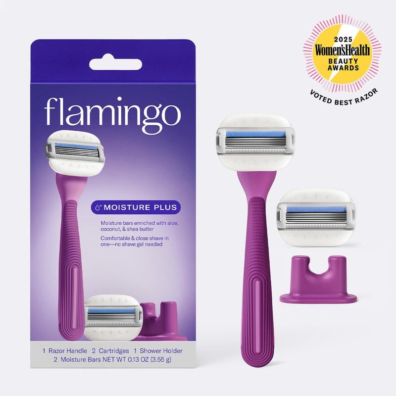 Flamingo Moisture Plus Razor Set with 2 Blade Cartridges &