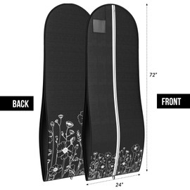 Your Bags Women’s Dress and Gown Garment Bag -72”x24” and 10” Tapered Gusset Prom Bags (Wildflower Black)