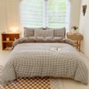 NSNLGSGC Queen Gingham Grid Duvet Cover Set Tan- Washed Microfiber