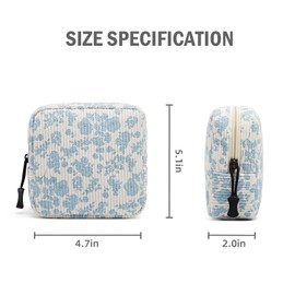 ZOEMTIU Small Makeup Bag for Purse,Mini Cosmetics Bag cute Zipper corduroy Cosmetic Pouch Storage Pouch Travel Toiletry Organizer for Women Girls(Plants Blue)