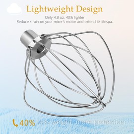 NewlyArt Dishwasher Safe Whisk Attachment for KitchenAid 4.5 5 Qt Tilt-Head Stand Mixer, Stainless Steel 6 Wire Whip Fits Kitchen Aid Stand Mixer Accessories Attachments Replacement Parts