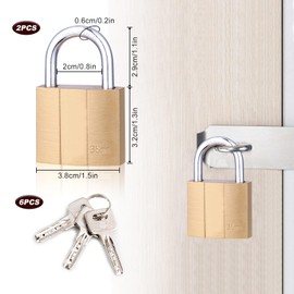 Padlocks with Keys, 38mm Small Padlock with Key Heavy Duty Brass Suitcase Pad Lock and Key Outdoor for Shed Gym Locker Gate Cabinets 2 Pack