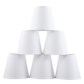 Set of 6 Clip-on Mini Chandelier Lamp Shades,3.5" x 5.1" x 5.5",Small Barrel,Handmade,Traditional Decorative,Natural Linen Lamp Shade,Modern European Style Bell Shade (White)