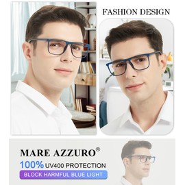 MARE AZZURO Large Blue Light Blocking Reading Glasses Men Computer Readers 0 1.0 1.25 1.5 1.75 2.0 2.25 2.5 2.75 3.0 3.5 4.0 5.0 6.0 (Matt Blue, 2.50)
