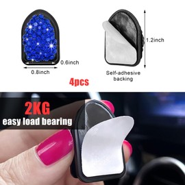 Yourkar 4PCS Bling Car Mini Hooks, Multifunctional Adhesive Small Auto Storage Hook for Key Cable Mask, Crystal Rhinestone Dashboard Hanging Hook, Interior Decor Car Accessories (Blue)