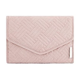 RJ Displays-Soft Pink Travel Jewelry Organizer Roll Bag – Foldable Jewelry Case with Compartments for Earrings, Rings, Necklaces, Bracelets – Compact Jewelry Storage for Women –18” x 9” Expanded