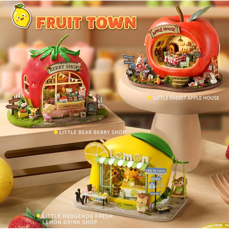 CUTEROOM Dollhouse Kit, DIY Miniature House Kit-Apple House