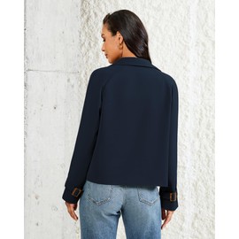 LookbookStore Crop Jackets Spring Trench Coats for Women 2025 Women's Fall Jacket Fall Trench Coat for Women Navy Blue X-Large Fits US Size 16 to 18