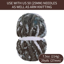 HOMBYS Chunky Chenille Yarn for Hand Knitting,Super Bulky Giant Thick Yarn for Crocheting,Big Soft Plush Yarn for Chunky Blanket,Tie-Dye Multicolor Fluffy Jumbo Yarn,Blue(Grey Multi,8 Pack)