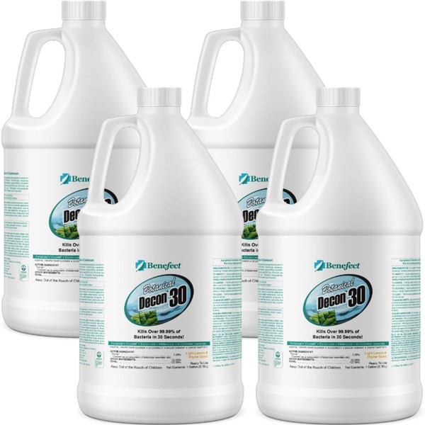 Benefect Botanical Decon 30 Disinfectant Cleaner - All Natural Formula for Effective Cleaning Power - Ideal for Restoration Jobs & Water Damage - 4 Gallons (4 Pack of 1-Gallons)