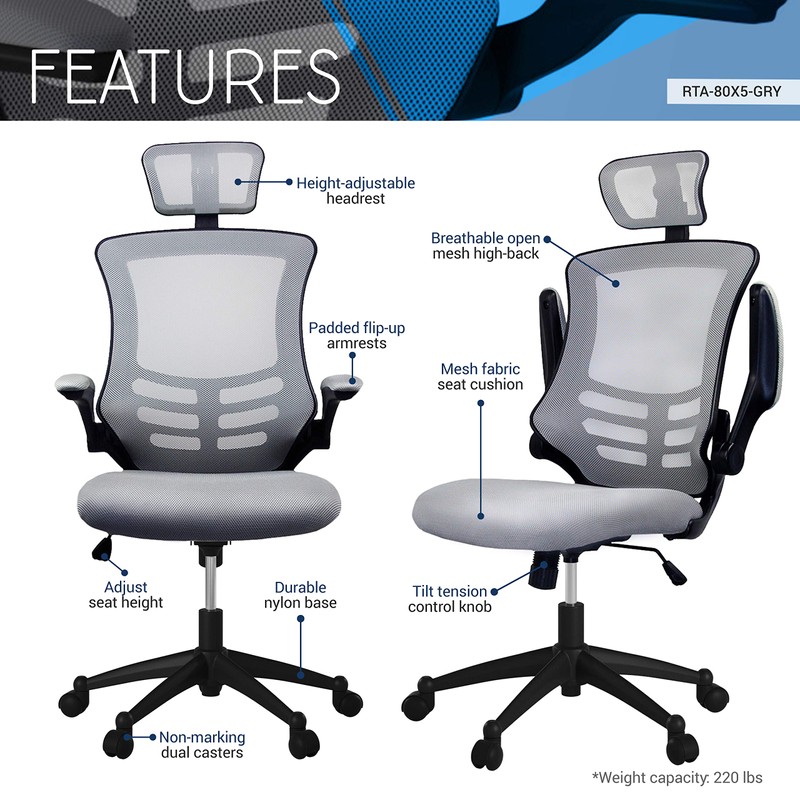Modern High Back Mesh Executive Chair With Headrest And Flip