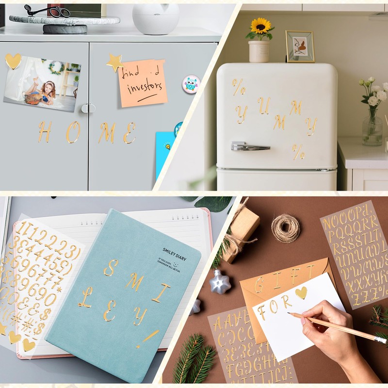 6 Sheets 3D Puffy Gold Letter Stickers, 316 Pcs Alphabet