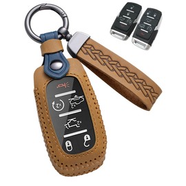 YINEOR for Dodge Ram Key Fob Cover Leather Car Key Case Protector keychain Smart Key Fob Holder Compatible for 2019-2024 Dodge Ram 1500 2500 3500 4500 5500 (Blue)