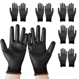 Safety Work Gloves PU Coated-6 Pairs, Breathable Safety Working Gloves with Grip for Gardening, Cleaning, Mechanics, General Purpose(Black, L)