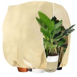 Plant Protection Winter, Frost Protection, Cold Protection, Plant Protection Bag for Plants with Zip Drawstring, Thick Winter Protection Cover, Pot Plant Bag for Olive Trees, XXL 120 x 180 cm, Beige