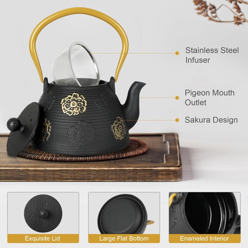 Ufine Cast Iron Teapot with Infuser for Loose Leaf Tea