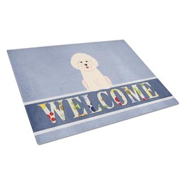 Caroline's Treasures BB5656LCB Bichon Frise Welcome Glass Cutting Board Large Decorative Tempered Glass Kitchen Cutting and Serving Board Large Size Chopping Board