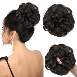 Permuly Messy Bun Hair Piece, Elastic Messy Fake Hair Bun Extensions for Women, Synthetic Messy Bun Scrunchie Hair Pieces for Women Girls (Black Brown)