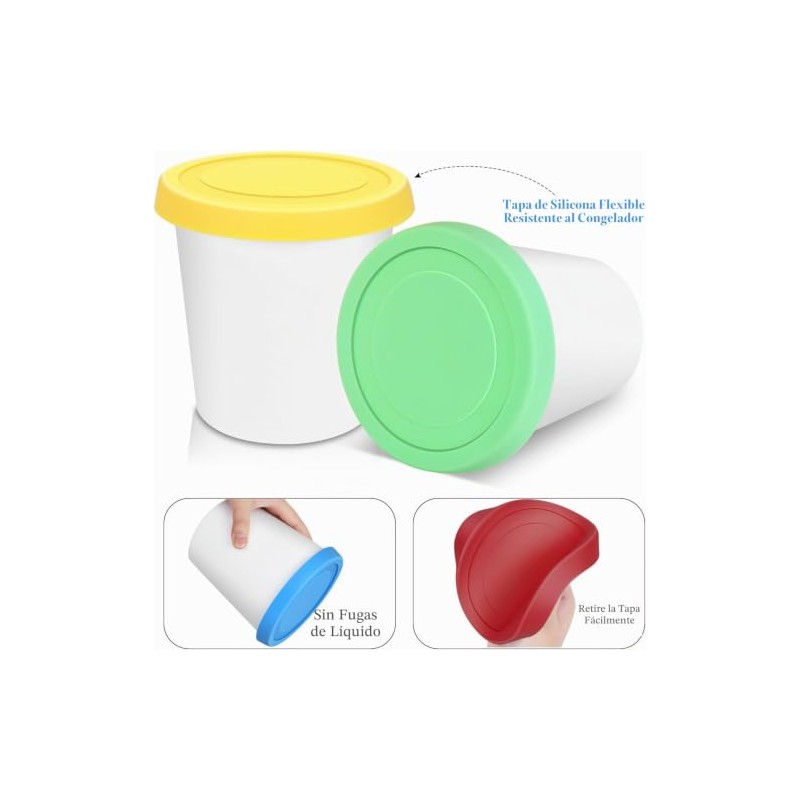 4 Envases Reutilizables para Helados 1Qt con Tapa de Silicona