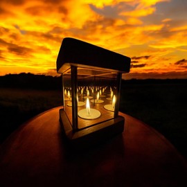 Wooden Infinity Mirror Candle Holder, Glass Tea Light Holder, Square Glass Box Candle Holder, Reflective Mirror Effect, Table, Infinity Cube, Gifts for Wife, Wedding Registry, Christmas, Thanksgiving