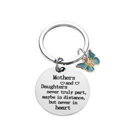 Vintashion Stainless Steel Engraving Mothers and Daughters,never truly part,maybe in distance,but never in heart Keychain for Mother's Day Gift from Daughter (Color 6)