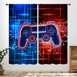 Cortinas de juegos para recámara de niños, gamepad para jugadores, niños, adolescentes, tinta verde, salpicaduras, driver de juegos, sala de juegos, sala de estar, recámara, cortinas de ventana, 42 x