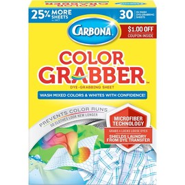 Carbona Color Grabber™ | Protects Laundry From Color Runs or Bleeds | Mix Whites & Colors | In-Wash Dye Grabbing Sheets | 30 Count Per Box, 1 Pack