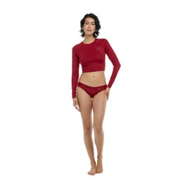 Ruisilp Women's Standard Let It Be Long Sleeve Crop Top Rashguard with UPF 50, Cranberry