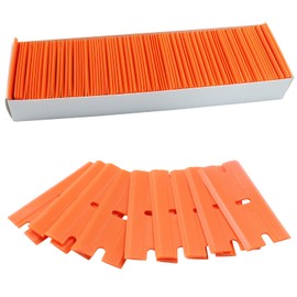 PHITUODA 100pcs Plastic Razor Blades, Double Edged Plastic Blades, Safety Glass Scraper Blades for Cleaning Glass Removing Adhesive Residue(Orange)