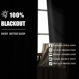Estelar Textiler Black 100% Black Out Curtains 84 Inch Long 2 Panels for Bedroom,Thermal Insulated Sound and Heat Blocking Curtains for Living Room, Complete Room Darkening Solid Window Drapes,52Wx84L