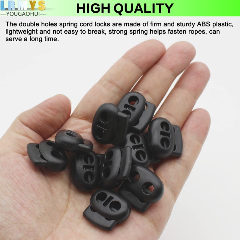 LRMYS Dual-Holes Spring Cord Locks Set, Double 5mm Holes Loaded