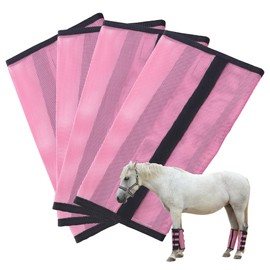 Gallopoff Fly Boots for Horses Set of 4, Loose Fitting & Non-Slip Horse Fly Boots No More Stomping, Breathable Plastic Mesh Horse Fly Leggings Pink Small