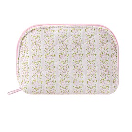 JOVAKIT Quilted Conch Shaped Makeup Bag Cosmetic Bag for Women, Floral Coquette Cotton Travel Makeup Case Toiletry Zipper Make Up Pouch, Travel Storage Organizer Stuff (Pink Floral)