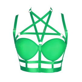 BBOHSS Women's Body Harness Punk Bra Pentagram Gothic Carnival Elastic Adjustable Clothing Accessories (Green)
