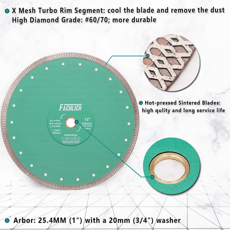 FACHLICH Diamond Porcelain Saw Blade - 12" Tile Blade 300MM