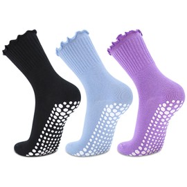 Skibeaut Pilates Yoga Socks Women 3 Pairs Non Slip Grips Anti Skid Sticky Hospital Socks for Woman