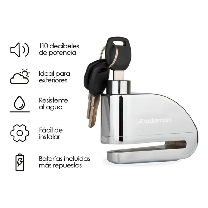 Redlemon Candado Para Bicicleta Y Motocicleta Con Alarma, Sensor De
