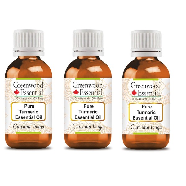 Greenwood Essential Pure Turmeric Essential Oil (Curcuma Longa) Natural Therapeutic Quality Steam Distilled (Pack of Three) 100 ml x 3 (10 oz)