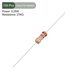 YOKIVE Pack of 100 Carbon Film Resistors 1/4 W 27 K Ohm 5% Tolerances Resistance Good for Crafts Electronic Projects (4 Colour Band 1.77 x 0.09 Inches)