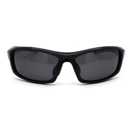 Mens Polarized Plastic Rim Warp Sport Sunglasses Shiny Black Black